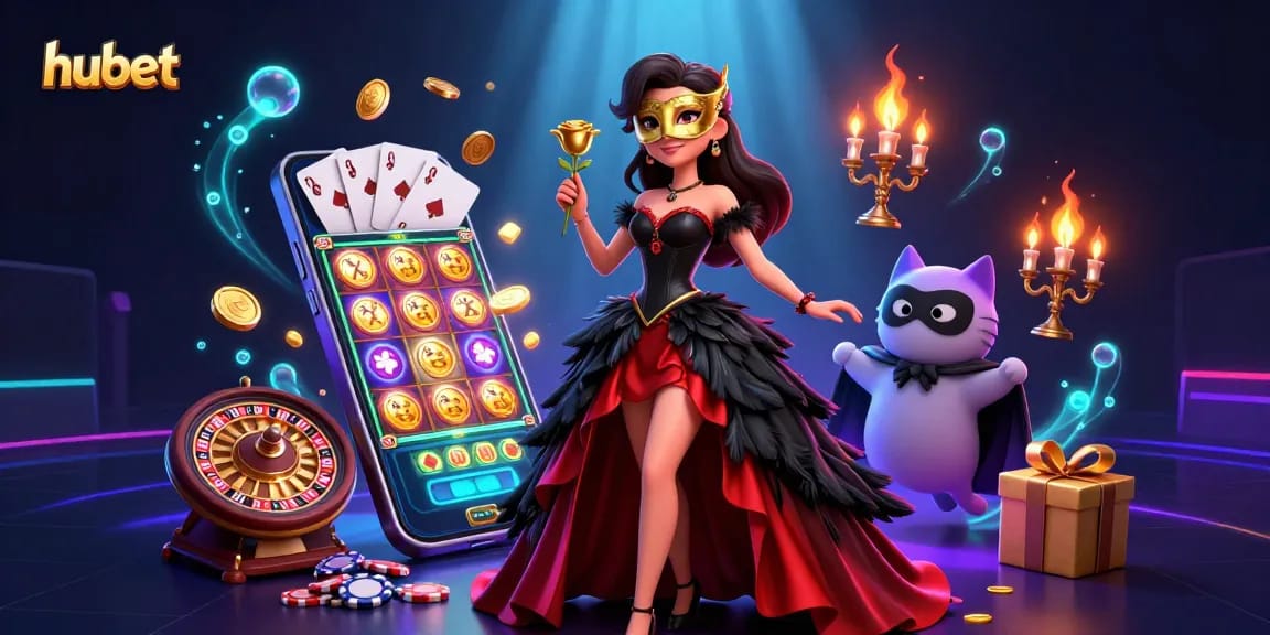 Experience exciting spins and wins with Hubet's vibrant slot game scene featuring 3D elements.