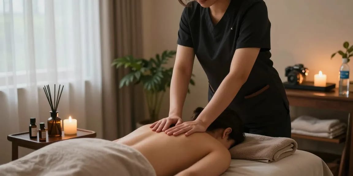 스웨디시 마사지 중 편안한 분위기의 스파 장면