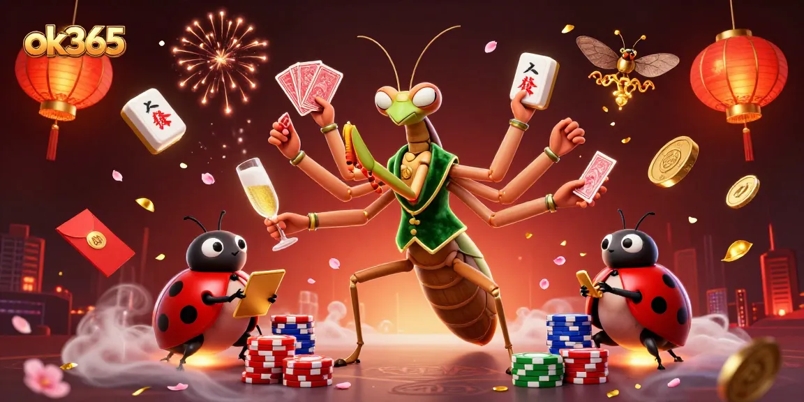 Experience thrilling gaming with ok365 through a vibrant 3D illustration featuring unique characters and casino elements.