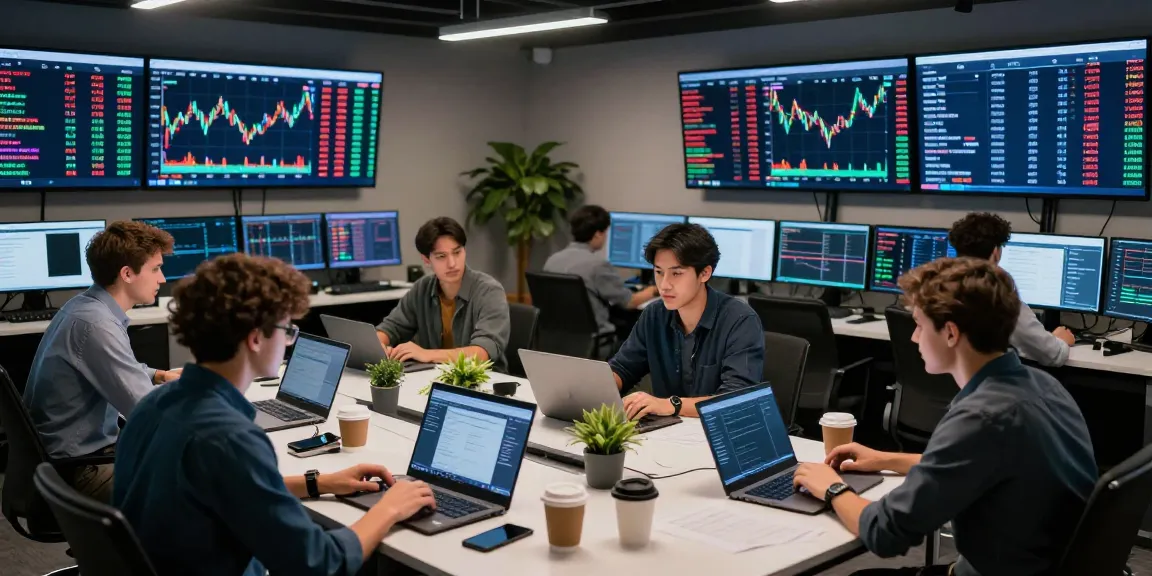 Traders engaged in real-time cryptocurrency transactions at 업투익스체인지 trading floor showcasing Bitcoin and Ethereum.