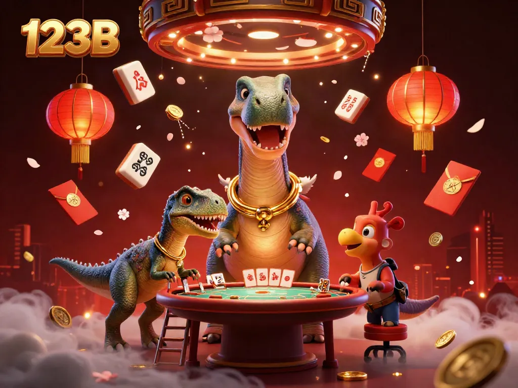 123B's brontosaurus dealer possesses a unique charm, dealing cards amidst exciting casino elements.
