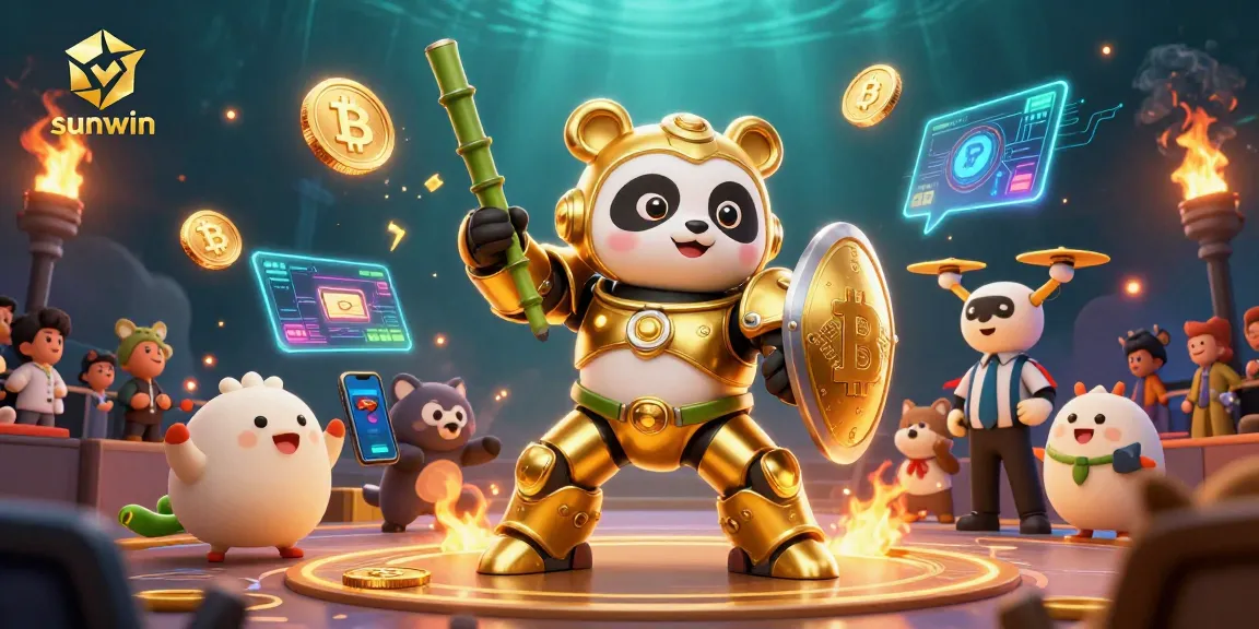 Sunwin offers thrilling gaming experiences with a 3D golden panda in a dynamic casino scene.