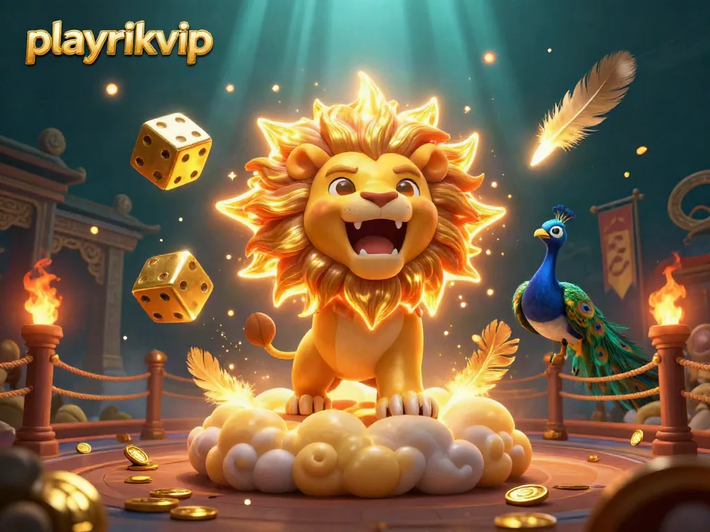 Experience thrilling action at playrikvip with a roaring lion and dazzling casino elements.