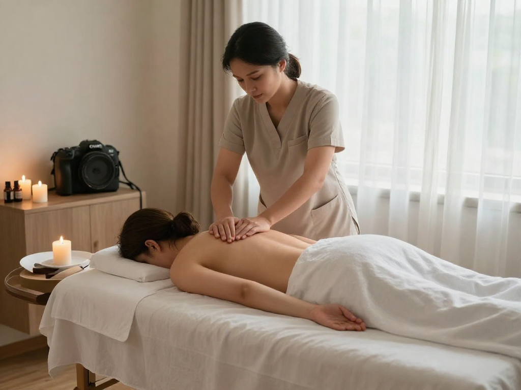 잠실출장마사지 therapy environment with soothing candles and soft lighting promoting relaxation.