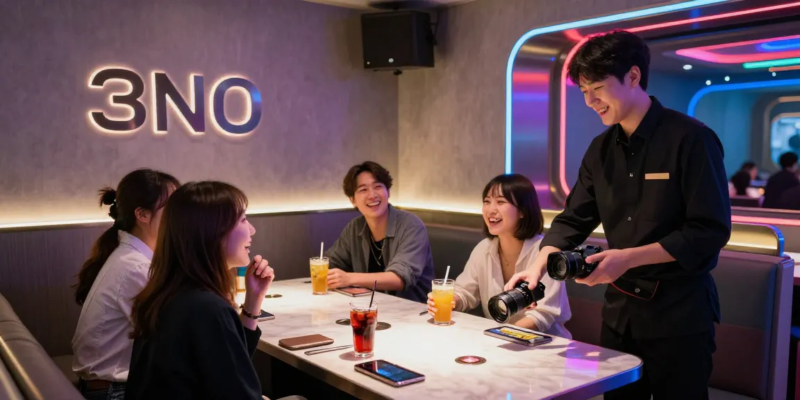 인천쓰리노 분위기의 현대적 노래주점에서 친구들이 즐겁게 시간을 보내는 모습