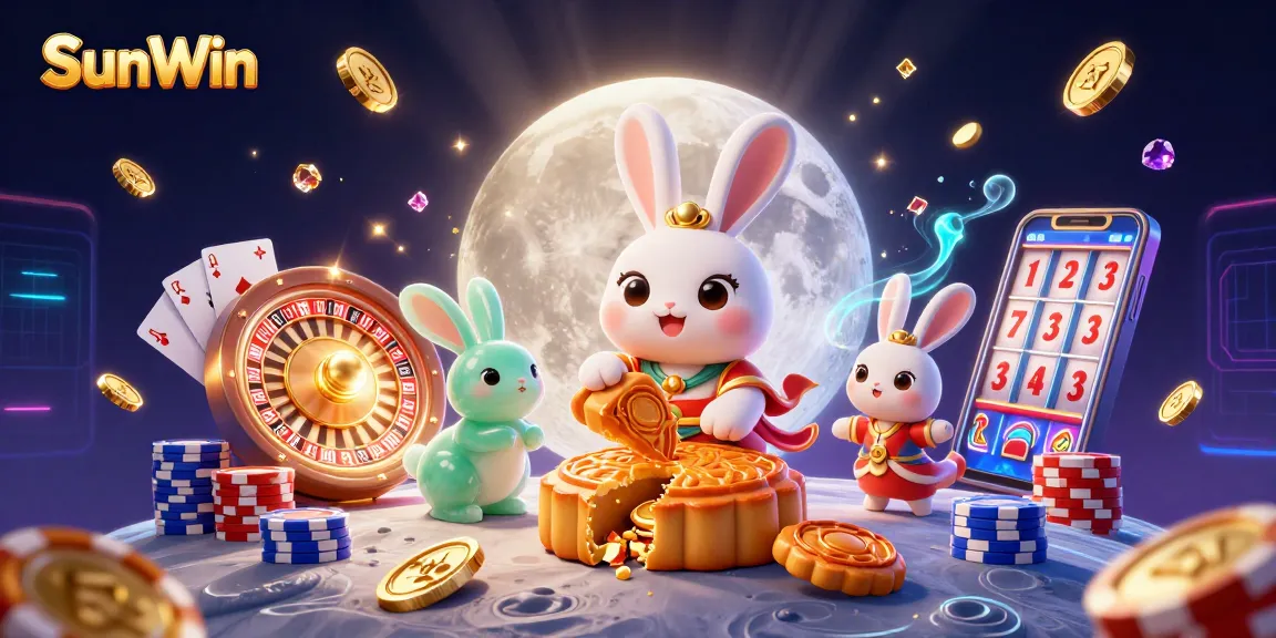 Experience thrilling gameplay at SunWin with a vibrant 3D illustration featuring gaming elements and a rich casino atmosphere.