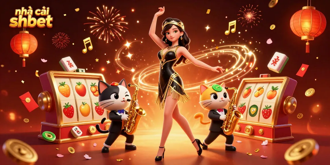 Experience the excitement at nhà cái shbet with stunning visuals of lively casino elements and characters.
