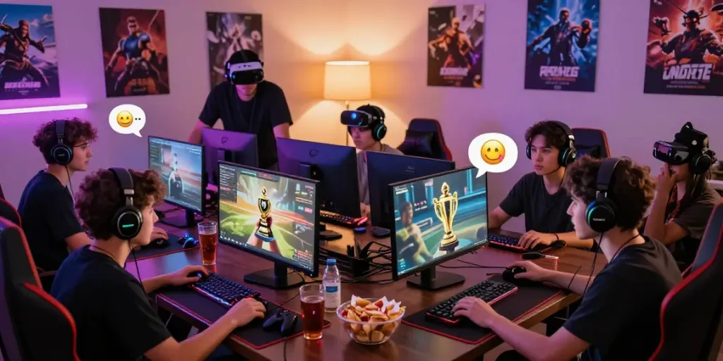 Gamers at rokok88 community event engaging in collaborative online gaming.