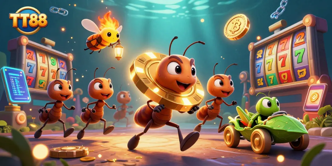 Engage with TT88's exciting casino experience featuring playful ants and lively gaming elements.