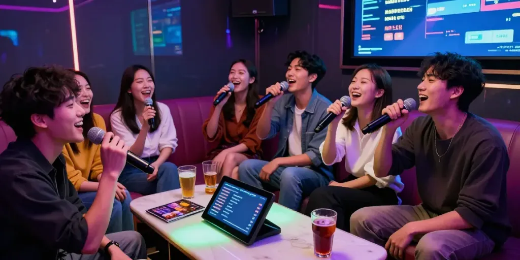 강남도파민에서 친구들과 함께 노래를 부르며 즐거운 시간을 보내는 모습