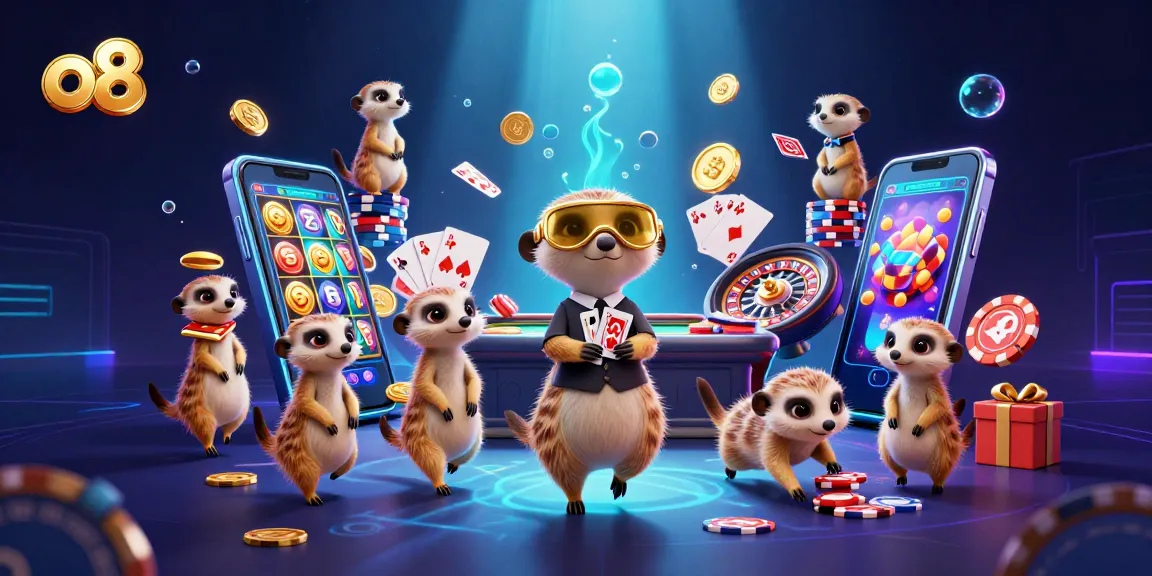 Experience the thrilling atmosphere of o8's online casino with meerkats running games and sneakily winning chips.