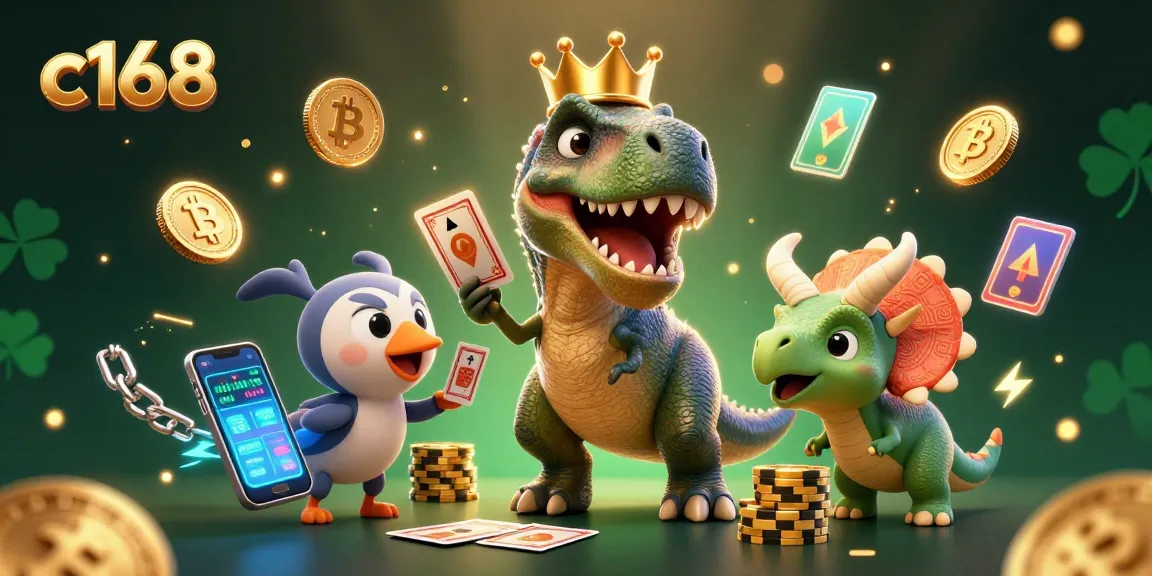 Play exciting games on c168 with a fun 3D dinosaur casino scene full of vibrant visuals.