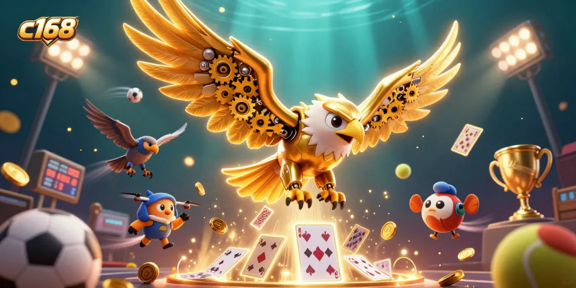Engage in thrilling gameplay at c168, featuring a cybernetic eagle and captivating betting elements.