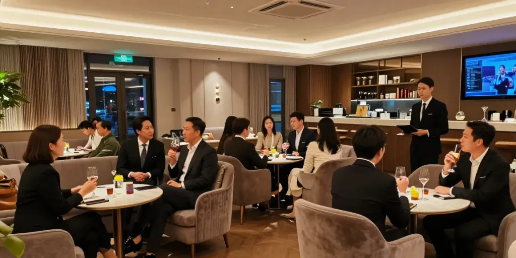 강남 타이밍의 고급스러운 라운지 내부와 전문 매니저 서비스 모습