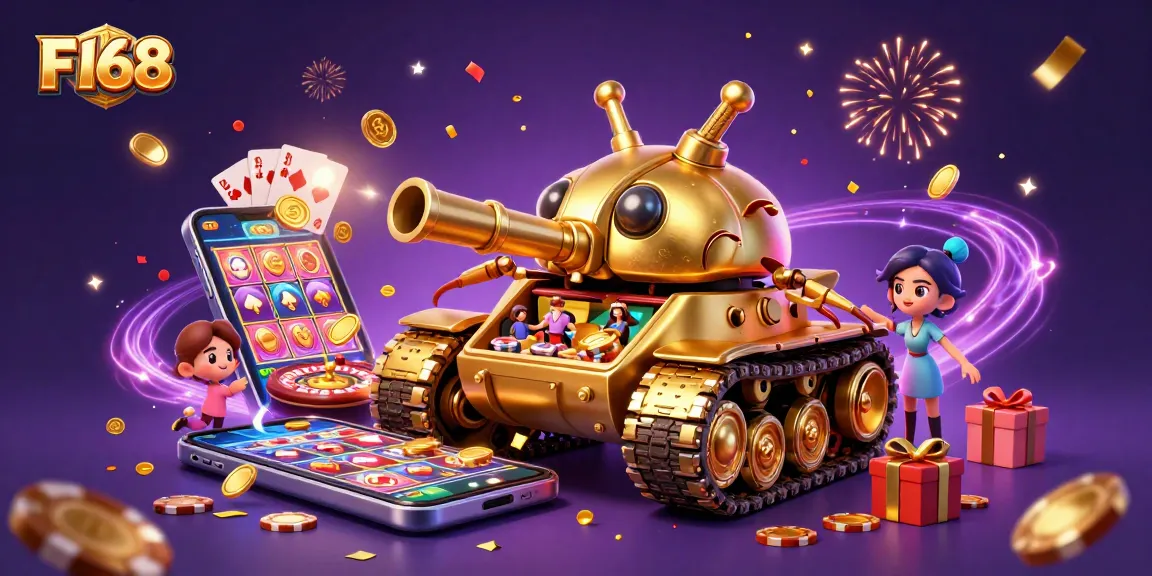 Experience thrilling gaming adventures at F168 with a golden beetle tank casino featuring lively slots and festive elements.