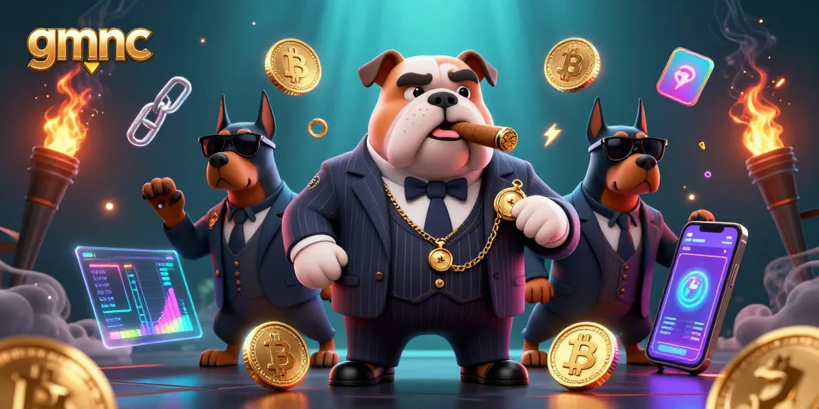 Experience the world of gmnc with a cartoon mafia boss and crypto elements in this thrilling gambling scene.