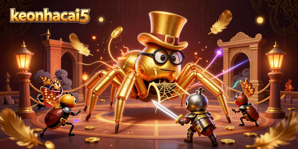 Experience the excitement of keonhacai5 as a golden tarantula weaves a mystical web in a casino setting.