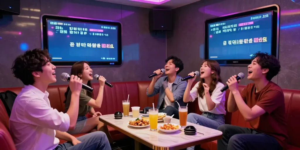 강남 달토에서 친구들과 함께 즐거운 노래를 부르는 모습