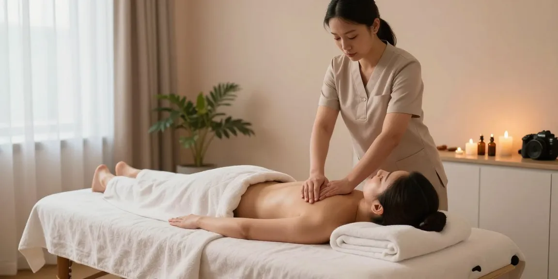 대전마사지와 편안한 스웨디시 마사지 중인 모습, 아늑한 마사지 스튜디오의 분위기