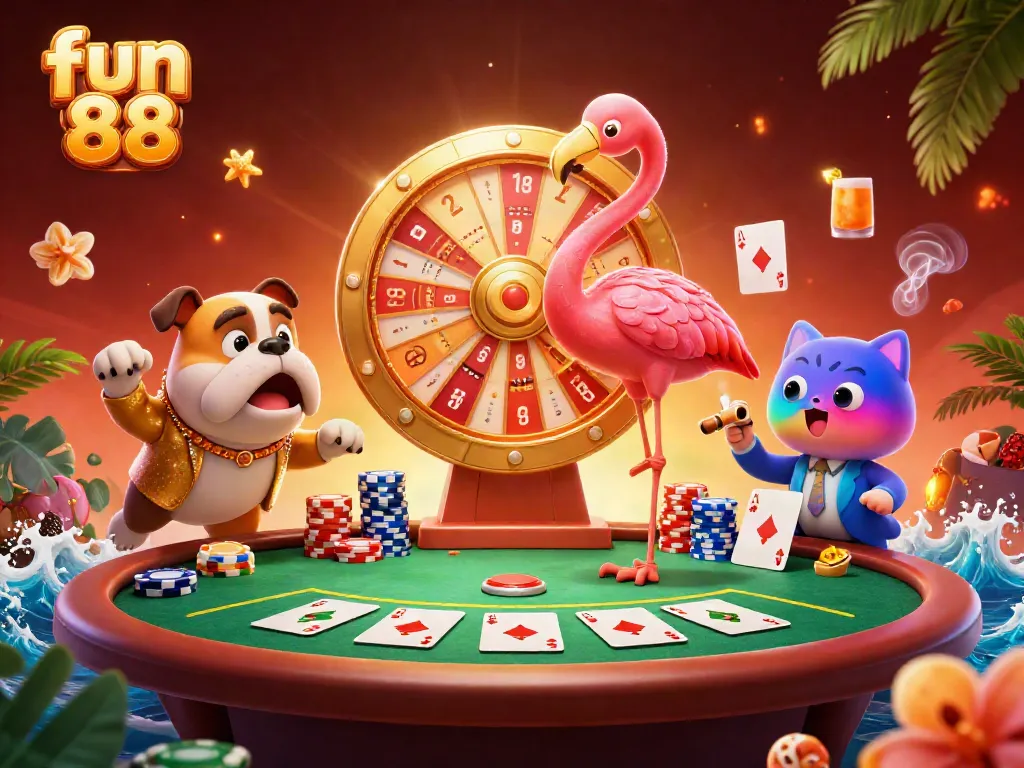 Experience fun 88 gaming excitement with dynamic characters and casino elements in a vibrant scene.