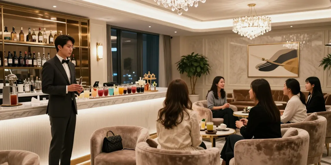 강남 쩜오의 고급스러운 분위기와 세련된 인테리어를 보여주는 장면