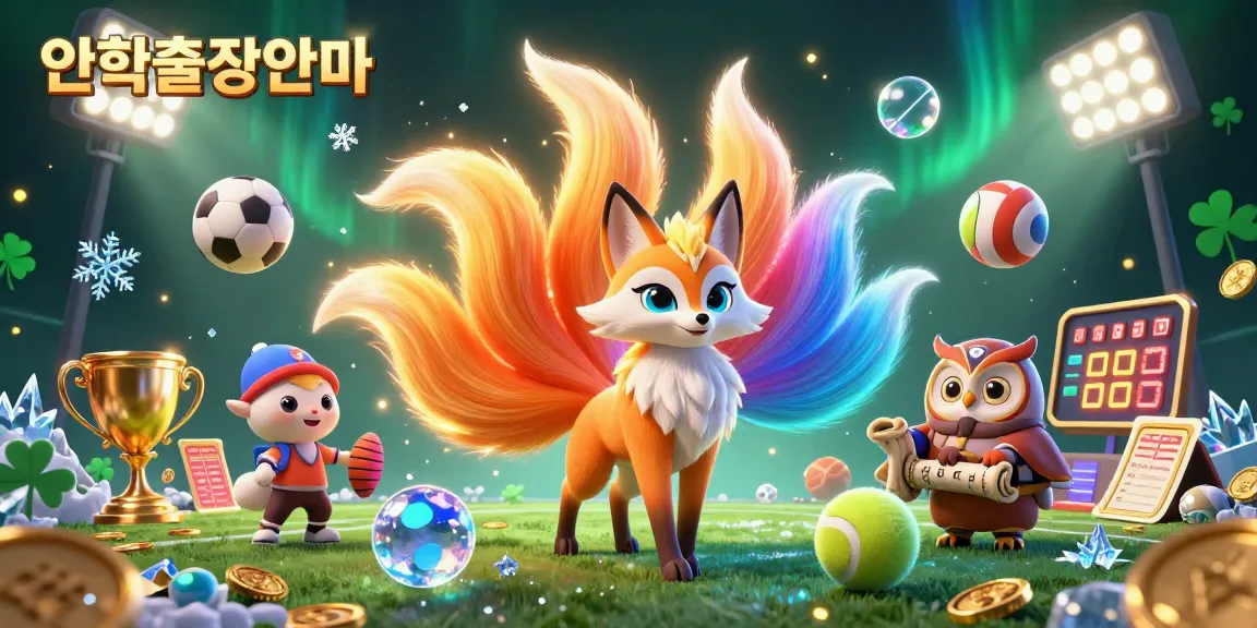 Engage with 인천출장안마 service featuring vibrant sports elements, a glowing nine-tailed fox, and an owl sage.