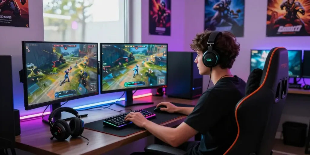 Engaging gaming setup featuring rokok88 merchandise and vibrant accessories.