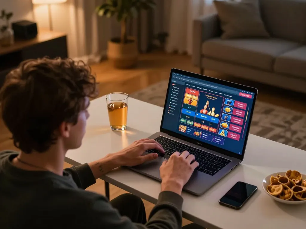 Engaging in strategic online gaming at home with xx88 casino app on laptop
