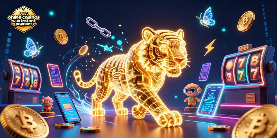 Win big at the best online casinos with instant payout featuring a golden tiger and crypto elements.
